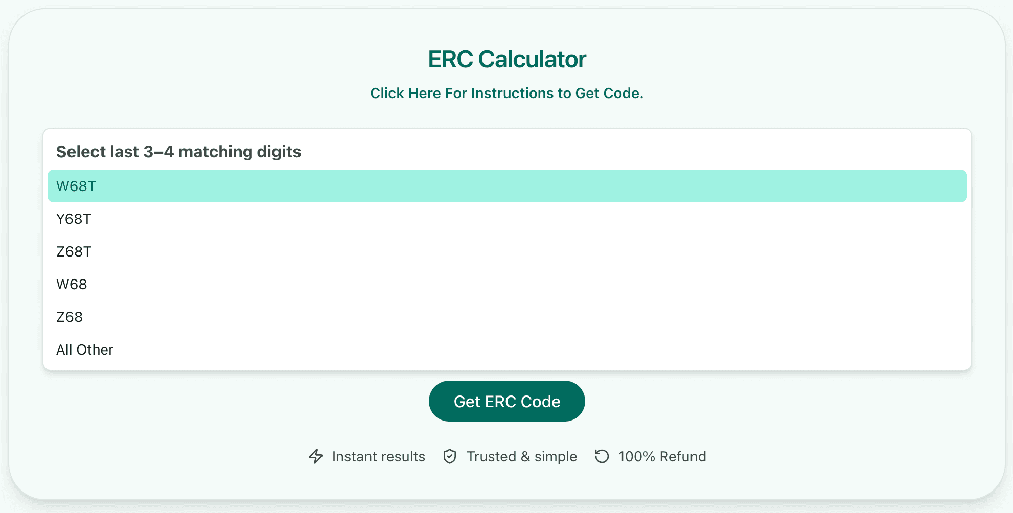 4) Select the model in ERC Calculator
